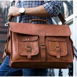 Large Handmade Leather Messenger Bag 17.5x13x5 Crossbody Travel Laptop Briefcase